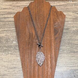 Cookie Lee Gun Metal Leaf Pendant Necklace